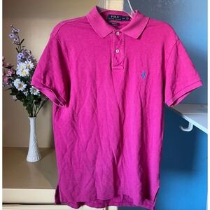 Polo Ralph‎ Lauren Mens Dark Pink Blue Pony Logo Polo M Cotton Golf Preppy Work